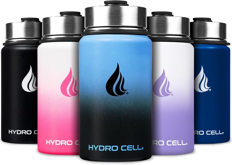 HYDRO CELL Stainless Steel Insulated Water Bottle with Straw - For Cold & Hot Drinks - Metal Vacuum Flask with Screw Cap and Modern Leakproof Sport Thermos for Adults (Blue/Black 14oz) - Image 1